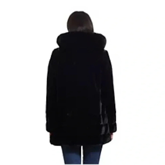 Laundry by Shelli Segal Black Hooded Faux Fur Jacket Size XL - Picture 2 of 4